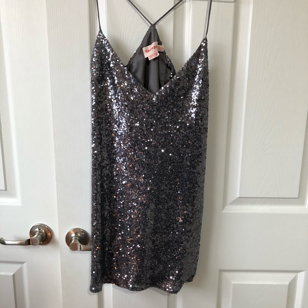 Silver Sequined Mini Dress